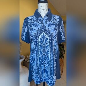Etro Men Blue Paisley Polo Shirt 100% Cotton Made in Italy XL Slim Fit